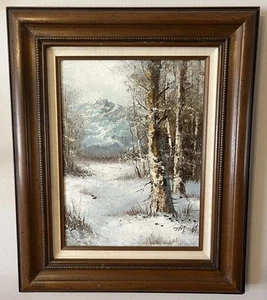 Vintage J. Medina Original Oil Painting On Canvas Winter Landscape Trees Art - Picture 1 of 11