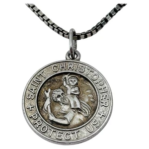 Saint Christopher Sterling Silver Large 0.8" Pendant w/ Sterling Necklace 17" - Picture 1 of 6