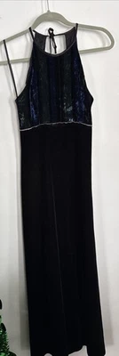 Vestido halter de terciopelo vintage Betsy & Adam Y2K estrás iridiscente negro Whimsygo Foto 1 de 4