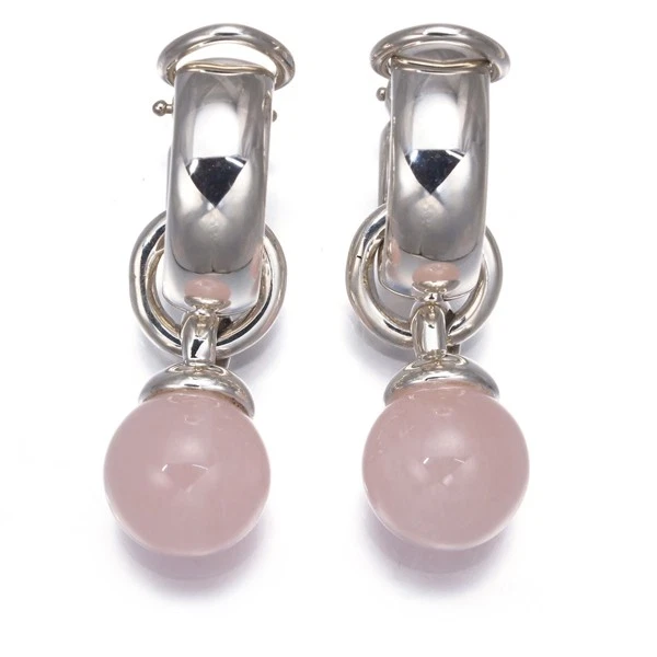 Auth Tiffany&Co. Earrings Rose Quartz Door Knocker Ball 2way Silver 925 - Image 1 of 4