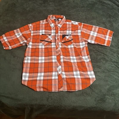 Red Ape 4X Shirt Plaid Short Sleeve Cool Pockets button Up orange black Hip hop - Image 1 of 4