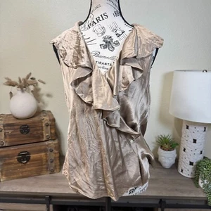 Blusa sin mangas vintage Lauren Ralph Lauren 100 % seda dorada con volantes talla 8 - Imagen 1 de 8