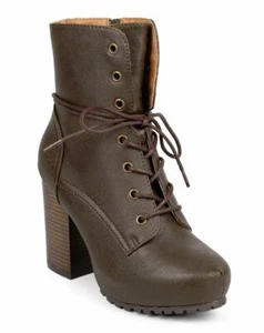 Qupid Women's Sotto-01 High Heel Boot Almond Toe Distress Khaki Size 7.5 - Picture 1 of 3