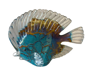Murano Style Art Glass HAND BLOWN ANGEL FISH Figural Paperweight Multicolored