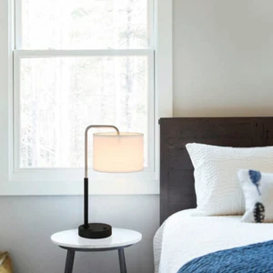 Bedside Table Lamp Modern Bedroom Desk Lamp with USB Port Brushed Nickel - Picture 1 of 7