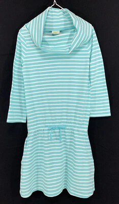 Vestido para niñas talla 14 azul a rayas capucha cuello bolsillos cintura caída manga 3/4 Foto 1 de 4