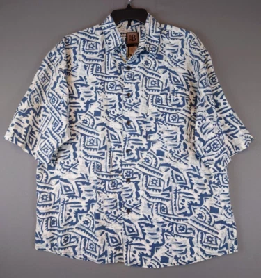 Bruno Linen Cotton Button Up Collared Shirt Blue & White Men's Sz Large Boxy Fit - Image 1 of 4