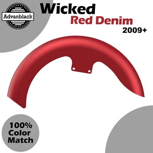 Wicked Red Denim 19" Reveal Wrapper Hugger Front Fender For 09+ Harley - Picture 1 of 9