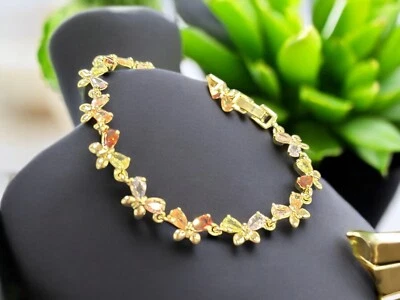 Pulsera mariposa de múltiples piedras preciosas para mujer enchapada en oro amarillo de 14 quilates regalo para niños Foto 1 de 4