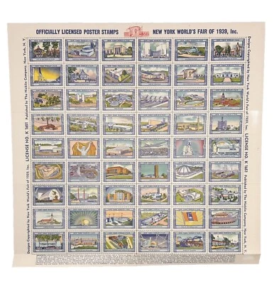 WWII ERA 1939 MNH OG Worlds Fair Souvenir 54 Stamp Sheet in Excellent Condition. - Image 1 of 3