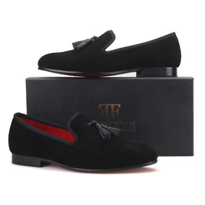 Herren FERUCCI schwarze Wildleder Hausschuhe Halbschuhe flach mit schwarzer Lederquaste - Bild 1 von 8