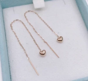 Pure AU750 18K Rose Gold Chain Lucky Heart-shaped Earrings Line Link Chain Women - Picture 1 of 3