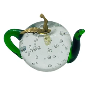 "De colección Dynasty Gallery Heirloom arte tetera de vidrio pisapapeles verde latón transparente 3""" - Imagen 1 de 6