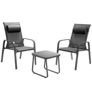 Costway Bistro Set 17.5"x16.5" 3Piece Grey Metal Adjustable Back Stackable Chair - Picture 1 of 1
