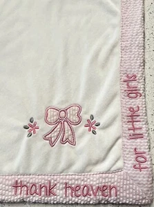 Crown & Ivy Baby Girls Thank Heaven Blanket Soft 30” x 40” Pink Seersucker Trim - Picture 1 of 9