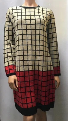 Nuevo Vestido Suéter J Howard Para Mujer Rojo Negro Tostado Manga Larga Mediano BK5M8527 Foto 1 de 4