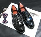 Men's Chunky Metal Decor Shiny Patent Round Toe Slip on Loafers Platform Shoes