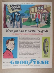 Neumáticos de bicicleta Goodyear 1959 Newsday periódico repartidor niño anuncio impreso vintage - Imagen 1 de 1