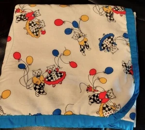 Vintage 1950's Baby Handmade Quilt Kittens Balloons Black & White Checks 42X45" - Picture 1 of 4