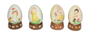 Vtg Lot Of 4 ANRI Italy Hand Wood Carved Eggs 1970's  80's Animals Children - Picture 1 of 9