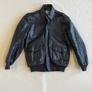 Vintage 1980s LL Bean A2 Leather Bomber Jacket Dark Brown - Picture 1 of 16