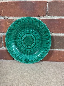 Viktorianische Wedgwood grüne Majolika glasiert Sonnenblume & Korbgeflecht Teller - 21,5 cm - Bild 1 von 8