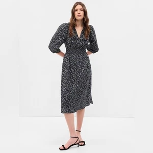 GAP gesmoktes Midikleid mit Puffärmeln dunkel geblümt Cottagecore Damen Größe XXL Tall - Bild 1 von 13