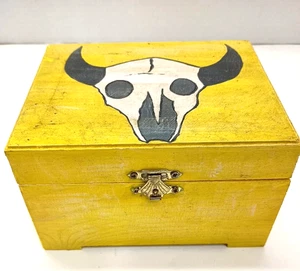 Wooden Trinket Canary Yellow Longhorn Themed Jewelry Box Country Western Box - Picture 1 of 5