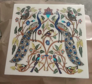 antique white Marble Center wall panel Table Top Inlay pietra dura bird 18'' - Picture 1 of 3