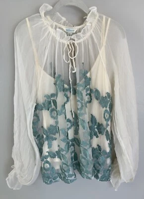 Sundance каталог слоновой кости зеленый вышитый «Мелодия Анна шелковый топ» размер XL $168 - Изображение 1 из 4