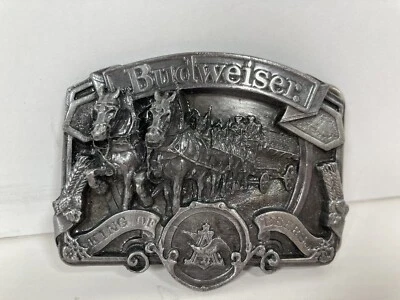 Vintage BUDWEISER King of Beers ANHEUSER BUSCH Belt Buckle Clydesdale Stagecoach - Image 1 of 4