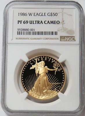 1986 W GOLD $50 AMERICAN EAGLE 1OZ PROOF COIN NGC PF 69 ULTRA CAMEO - Image 1 of 2