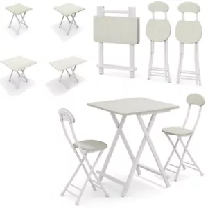 White Square Dining Tables Dining Room Space Saving Foldable Table & Chairs Sets - Picture 1 of 65