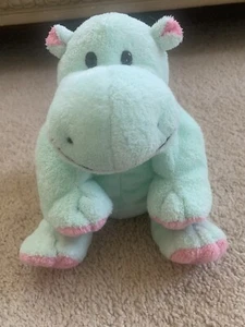 Ty Pluffies Tubby Hippo Plush Lovey 2002 Green Pink Tylux Beanie Baby no heart - Picture 1 of 10