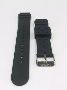 Cinturino orologio nero subacqueo gomma silicone SARTEGO fibbia tono argento 20 mm - Foto 1 di 6