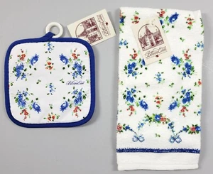 Vintage NWT Biltmore Estate Collection Blue Floral Terry Towel Pot Holder Set - Picture 1 of 6
