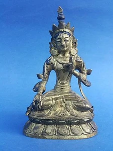 Antique Tibetan Gilt Gilded Bronze Buddha Statue Figure - Picture 1 of 8