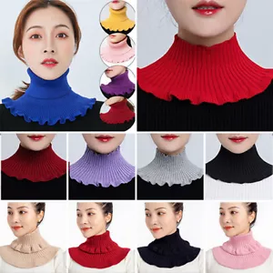 Turtleneck Ribbed Knit False Collar Dickey Ruffles Detachable Wrap Sch ▫ - Picture 1 of 44