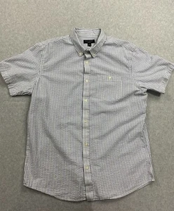 Banana Republic Standard Fit Mens XL Shirt Short Sleeve Button Front Blue White - Picture 1 of 8