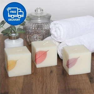 Large Cube Scented Candle of White Luxury Candles Gift Set Pack of 3 - Picture 1 of 6