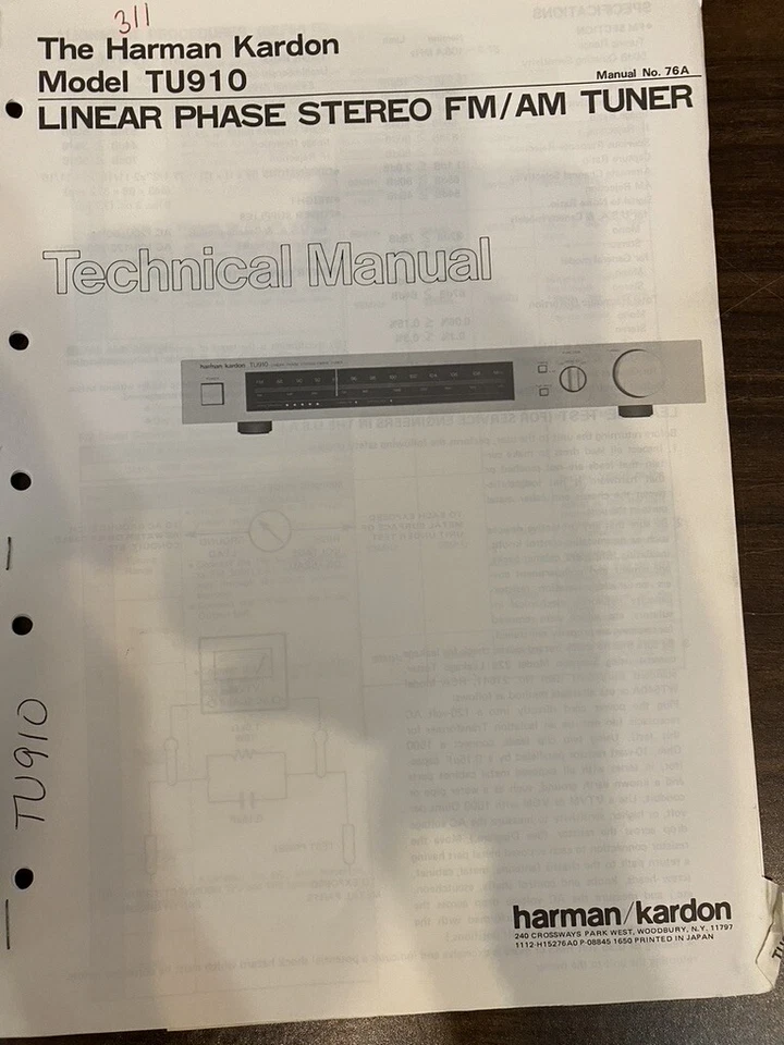 Manual de servicio HARMAN KARDON TU910 TU-910 *ORIGINAL* LIBRO O PDF-ENVÍO GRATUITO Foto 1 de 1