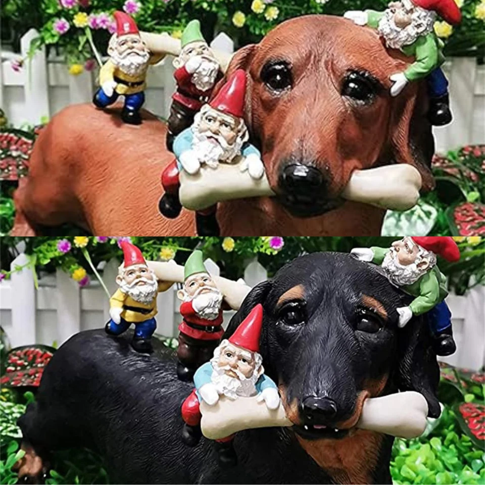 Dachshund Eating Gnomes Garden Statue - image 1 of 3