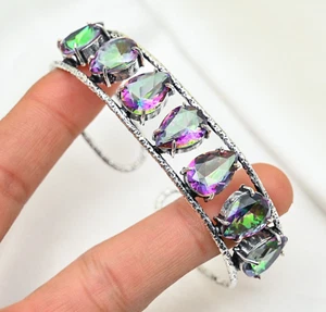 Rainbow Mystic Topaz Bracelet Gemstone Handmade 925 Sterling Silver Jewelry - Picture 1 of 4