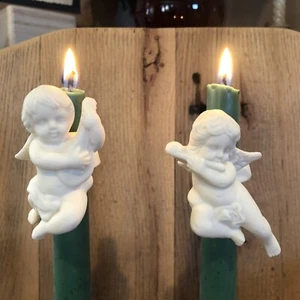 Partylite Cherub Candle Huggers White Porcelain Angels Taper Holiday Christmas  - Picture 1 of 9