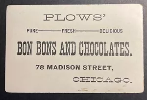 Plows' Bon Bons and Chocolates Chicago advertising card printed PO London - Picture 1 of 2