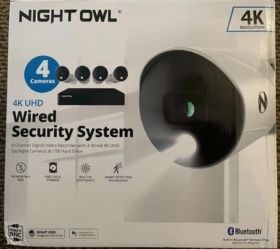 NEW! Night Owl 4K Bluetooth 1TB DVR, 4 Ch, 4 Wired Light Cams (WMBF-8BTD1L-44) - Image 1 of 4