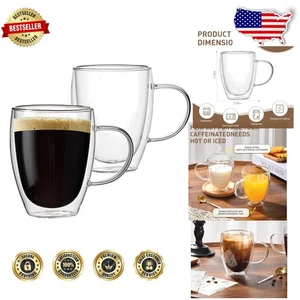 Tazas de café de vidrio de doble pared con mango - Tazas de borosilicato transparente aisladas de 12 oz - Imagen 1 de 11