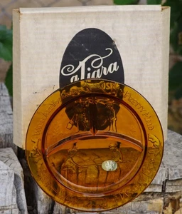 VINTAGE Tiara Amber Glass Platter 100th Aniv. Grief Bros Made in USA 1977 In Box - Picture 1 of 5