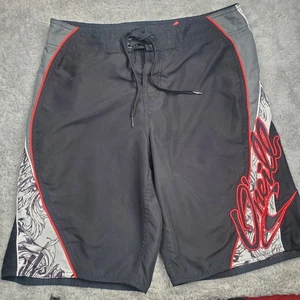 ONeill Board Shorts Uomo 32 Nero Rosso Cravatta Vita Gamba Tasca Y2K Logo Surf Spiaggia - Foto 1 di 9