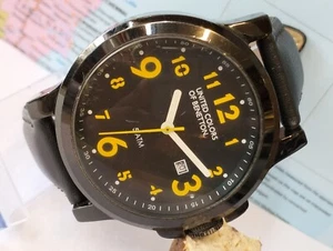 UNITED COLORS OF BENETTON QUARTZ BLACK DIAL MEN'S FULL WORKING VINTAGE WATCH - Picture 1 of 23